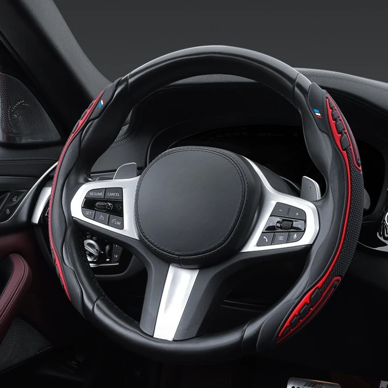 Blue, White, and Red Two-Section Buckle Steering Wheel Cover, Comfortable Grip, Improve Handling Feel, Fits Snugly and Won't Sli