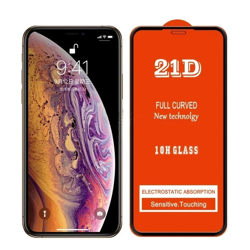 

50pcs/lot AAA Quality 21D Tempered Glass Full Cover Curved Screen Protector For iPhone 11 12 13 14 15 Pro Max X XS XR Xs Max