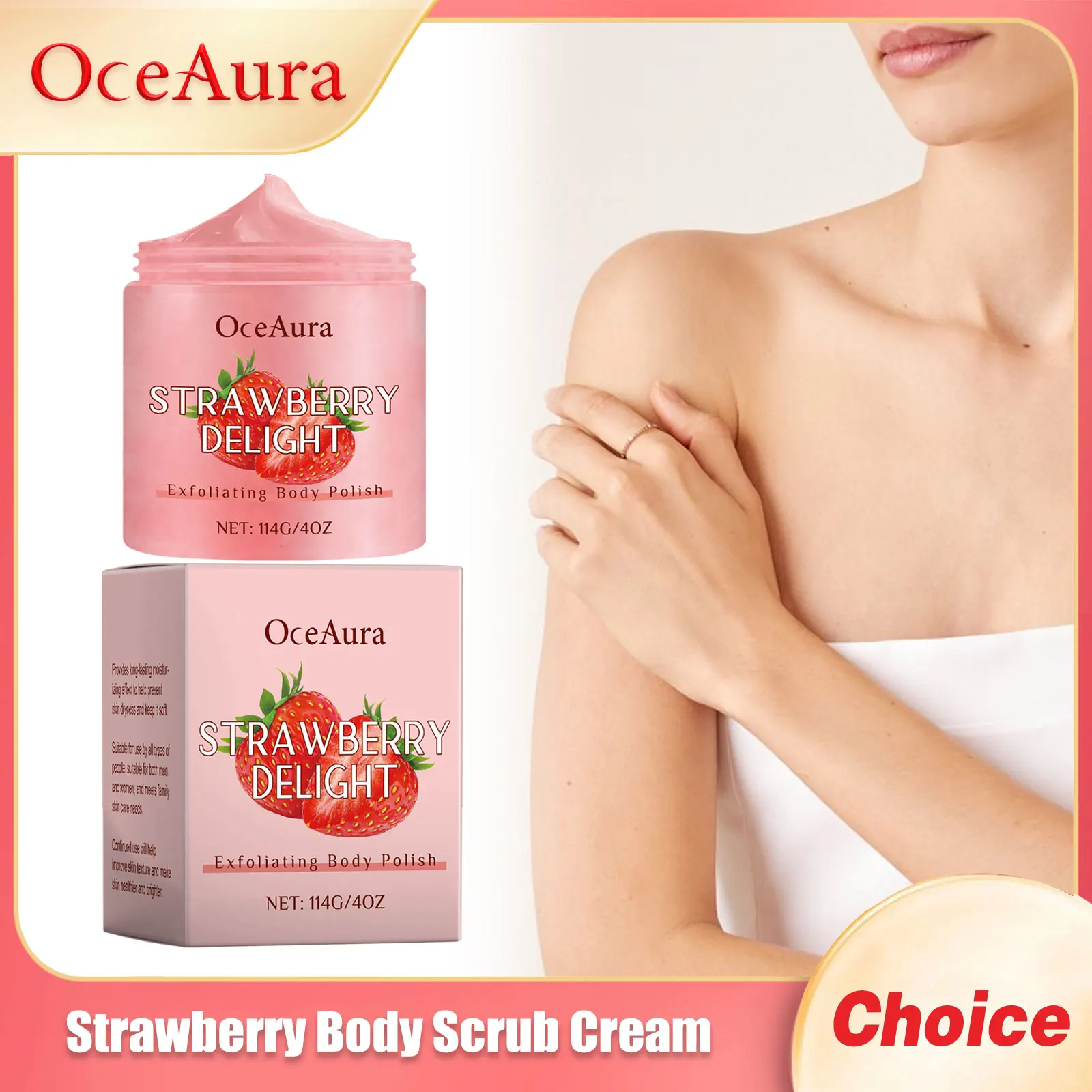 

OCEAURA Strawberry Body Scrub Cream Shrink Pore Exfoliate Deep Clean Brighten Skin Improve Roughness Moisturize Body Sooth Scrub