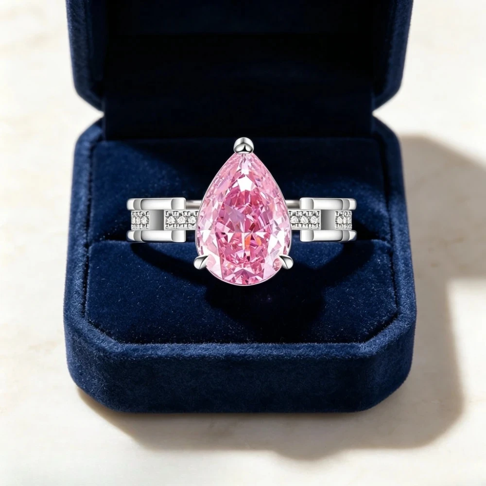 925 sterling silver gemstone pear-shaped ring with dazzling effect and versatile style - drop-shaped finger ring