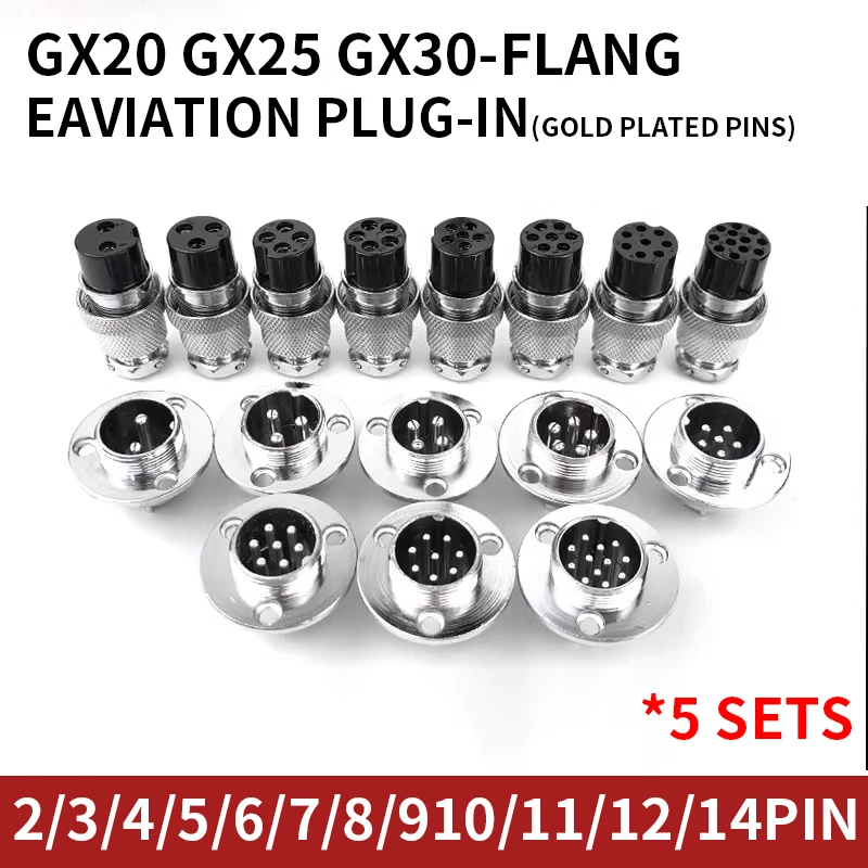 

5sets M20 M25 M30 DF20 DF25 DF30 GX20 GX25 flange mounting 3-hole aviation plug 2Pin 3/4/5/6/7/8/910/11/12/14pin connectors