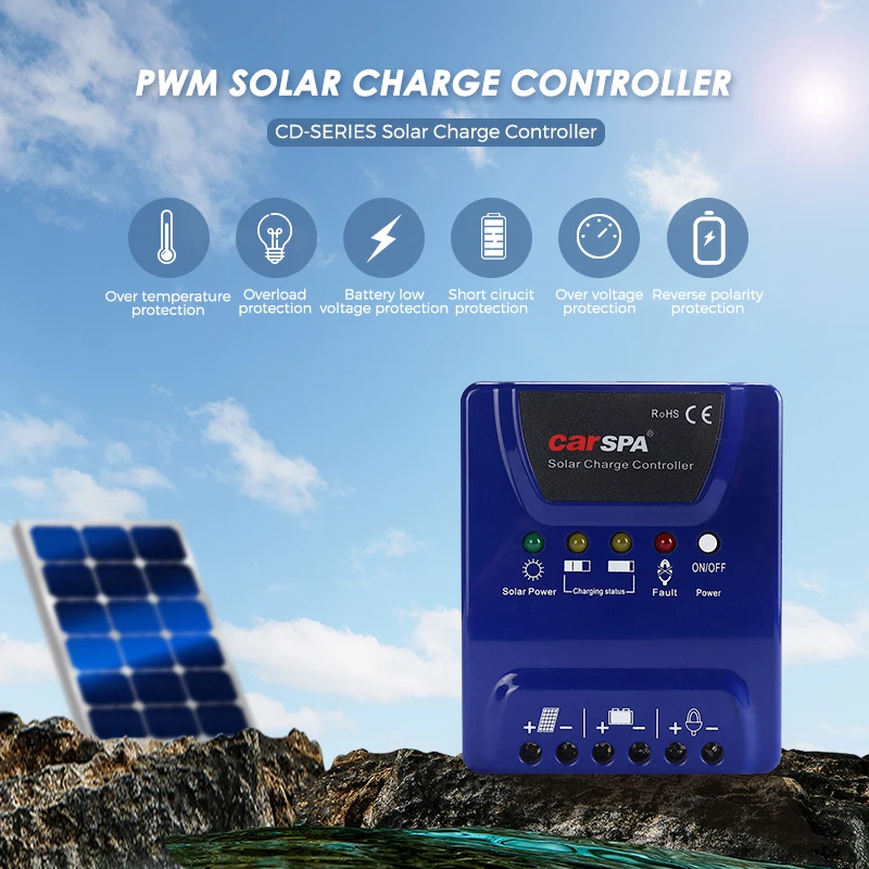 

Solar Charge Controller AUTO 12/24V 20A Controller PWM Solar Charge Controller With Din Rail Mount and LED Indications