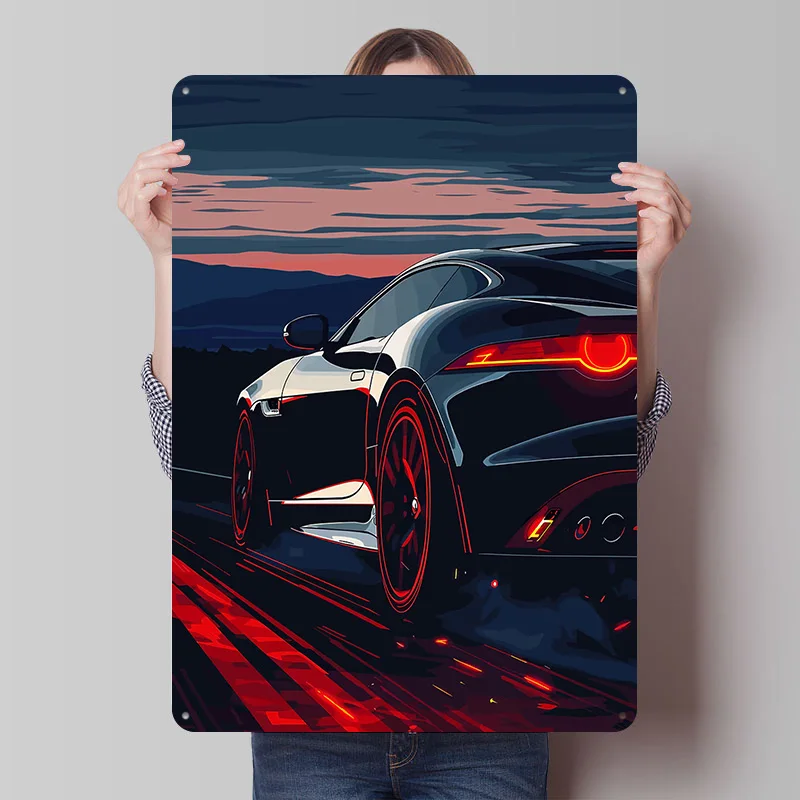 Sleek Black At Dusk Car Printed Poster Customized Retro Wall Art Vintage Metal Tin Signs for Home Room Decoration Gaming Decor