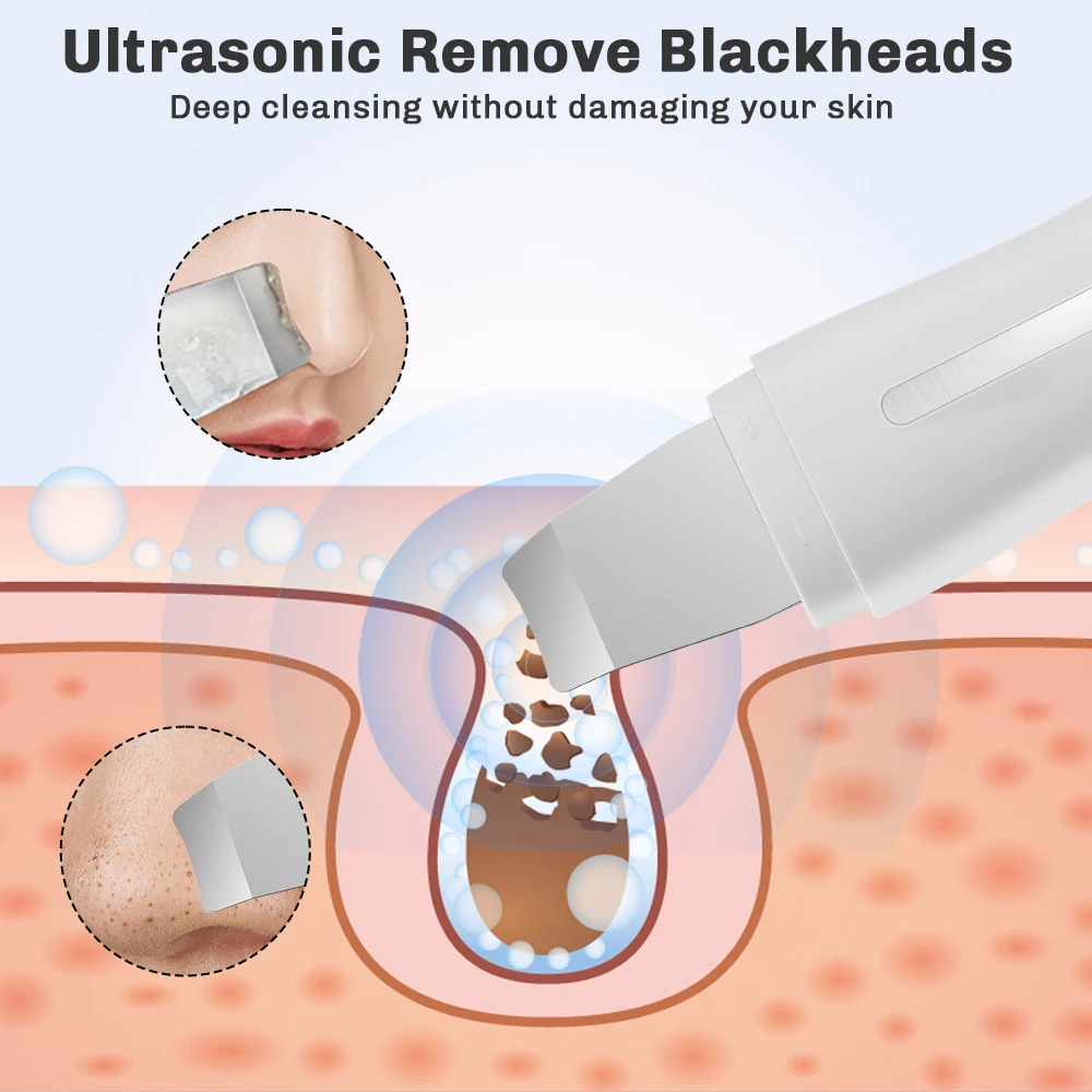 Ultrasonic Cleaning Machine Face Skin Spatula Scrubber Ionic Cleaner Facial Exfoliator Scraper Blue Red Light Blackhead Remover