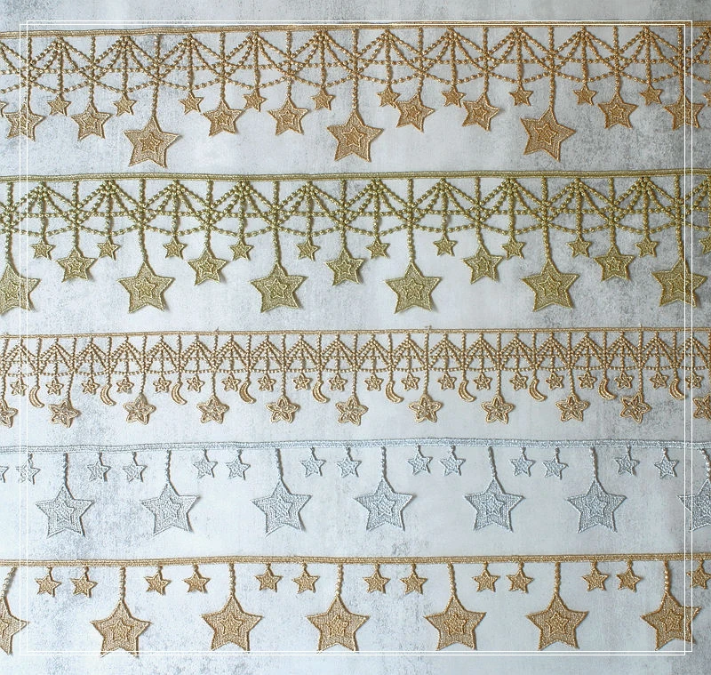 16 cores estrelas lua design bordado rendas guarnição traje vestido decoração costura renda 5 metros