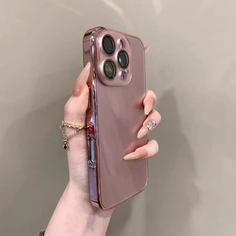 Casing Ponsel Lensa Pelindung Penutup Penuh Kaca Lapis Listrik Kualitas Tinggi untuk 16 15 14 13 12 11 Pro Max Desain Sederhana Antijatuh