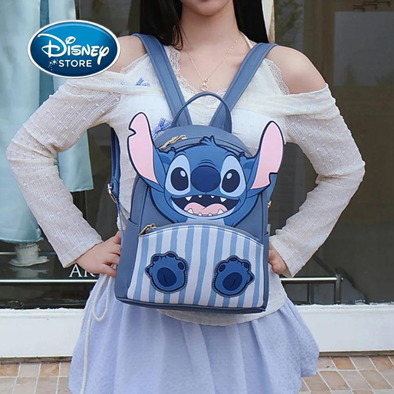 

2025 Disney Movie 3D Cartoon Cute Stitch Backpack Large Capacity Travel Soft PU Leather Double Shoulder Girl Pink Backpack