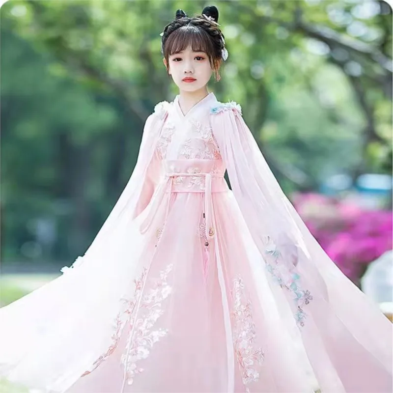 

Детское платье Ханьфу с длинным рукавом для весны/осени, новинка 2026 года, в старинном китайском стиле для девочек, детское платье в стиле династии Тан, Ханьфу LJ406