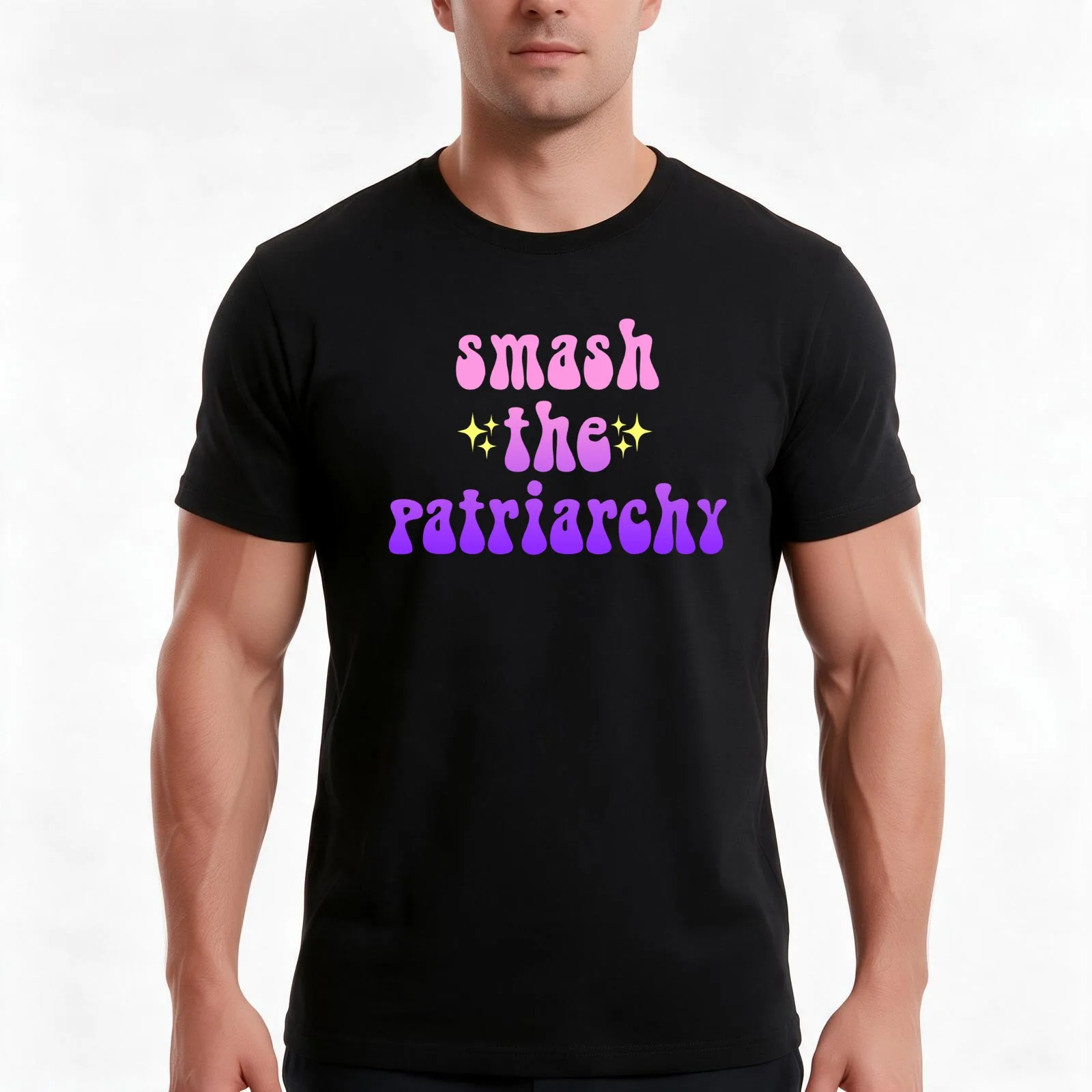 Smash The Patriarchy sparkly gradient meme text T-Shirt, Summer Casual Cotton Tee, Oversized Streetwear Tops, Unisex Men Women