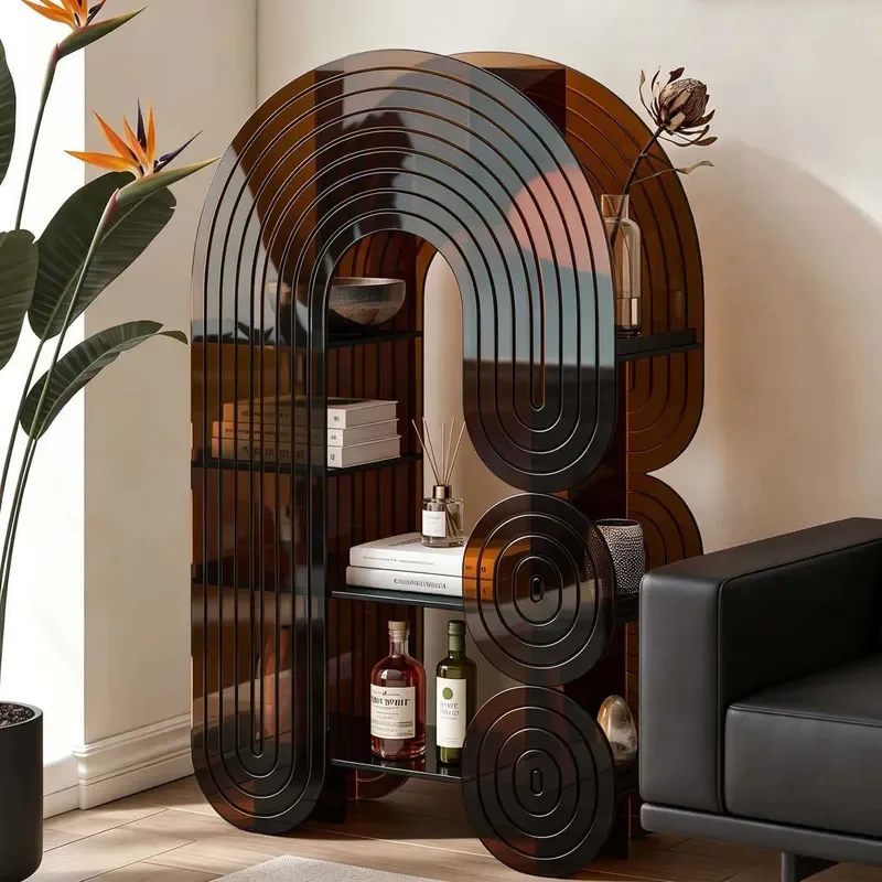 Italian Style Acrylic Fireplace Console Table with Magazine Rack Multi Tier Shelf for Living Room Entryway Decor Storage