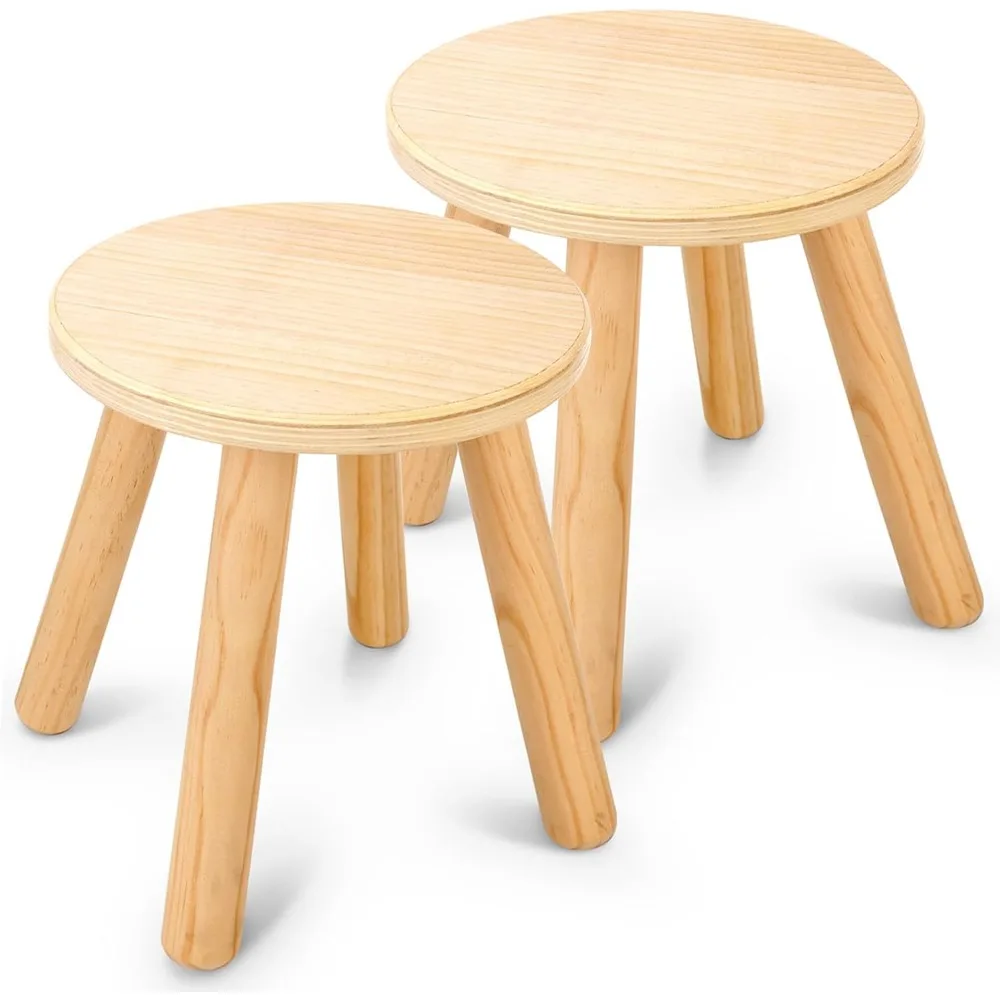 

Wooden Step Stool for Kids 10 Inch Multi Purpose Chair for Playroom Bathroom Natural 2 Pack