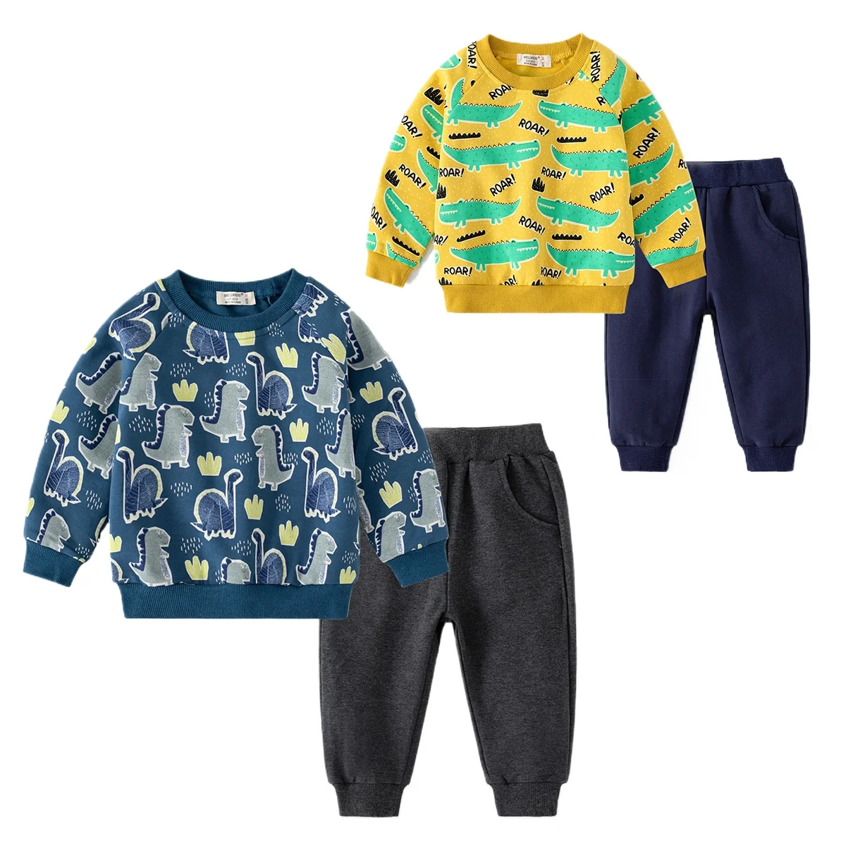 

Boys' Casual Dinosaur Print Sweatshirt Set Spring/Autumn O-neck Sweatshirt and Jogger Pants Two-Piece Outfit for Kids 2-7 Years