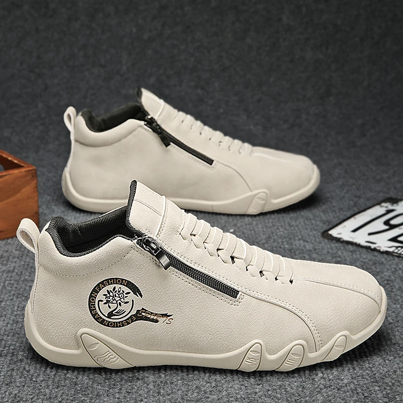 NONE Herren-Freizeitschuhe, seitlicher Reißverschluss, kurze Stiefel, vielseitige flache Schuhe, unten, Trbottomyy, modische Pu-Leder-Herrenschuhe, Frühling, geeignet für Outdoor-Sportarten 5