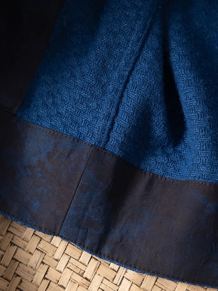 Double Sided Commuting Jacket with Blue Hidden Button 100% Natural Mulberry Silk Grid Design V-neck Hidden Button Jacket