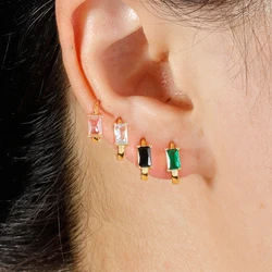 Stainless Steel Geometric Square Minimal Hoop Earring Small Sparkling Cubic Zirconia Crystal Piercing Earrings Jewelry For Women