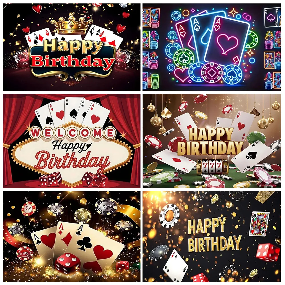 

Playing Cards Theme Birthday Party Decorations Casino Background Banner Poker Dice Glitter Backdrop Supplies Photography Props