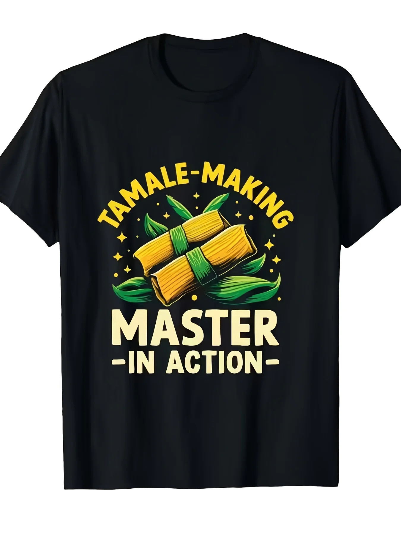 Funny Men's Black Graphic T-Shirt Tamale Making Master in Action Corn Husk Leaves Bold Letter Print 100% Cotton Heavyweight Short Sleeve Casual Streetwear Tee