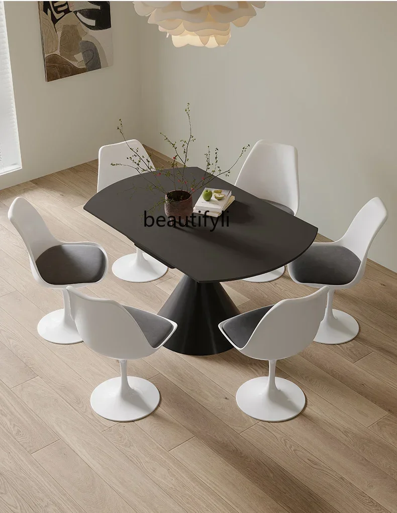 

LX49Rotating and retractable folding square cream wind pure white matte rock slab dining tableSSS