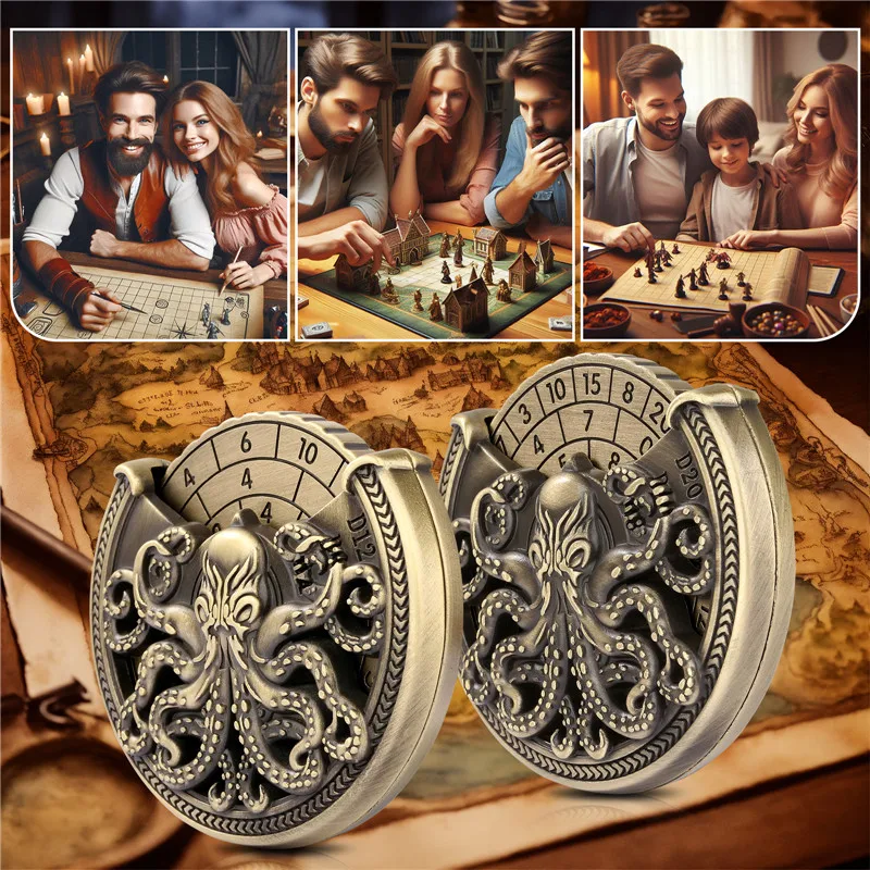 Creative Octopus Design RPGs Dice Spinner 7-in-1 Metal Dice Roller for Role Play Gaming Accessory Wedding Gift Set image 6