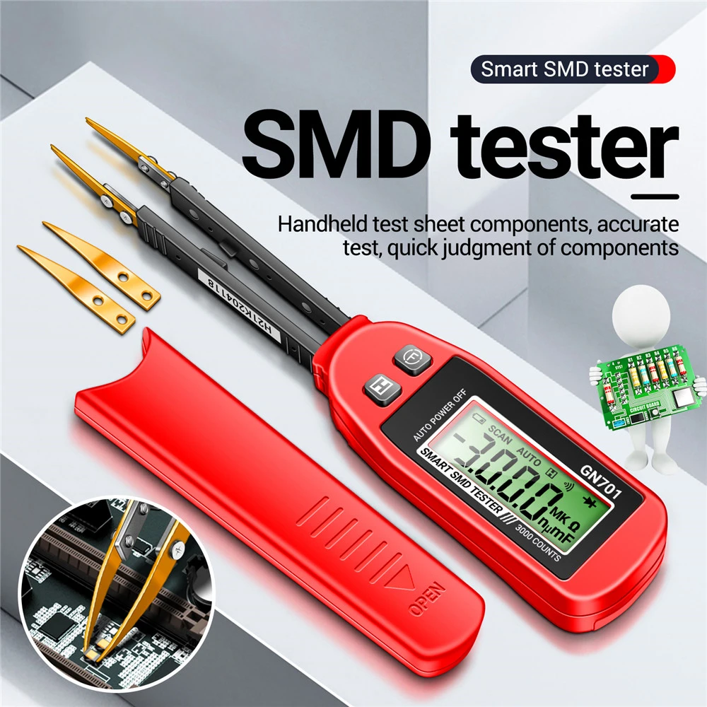 GN701 Smart SMD Tester Smart SMD Tester Multimeter Capacitance Resistance Diode Capacitor Test Pen LCD Display 3000 Counts Test