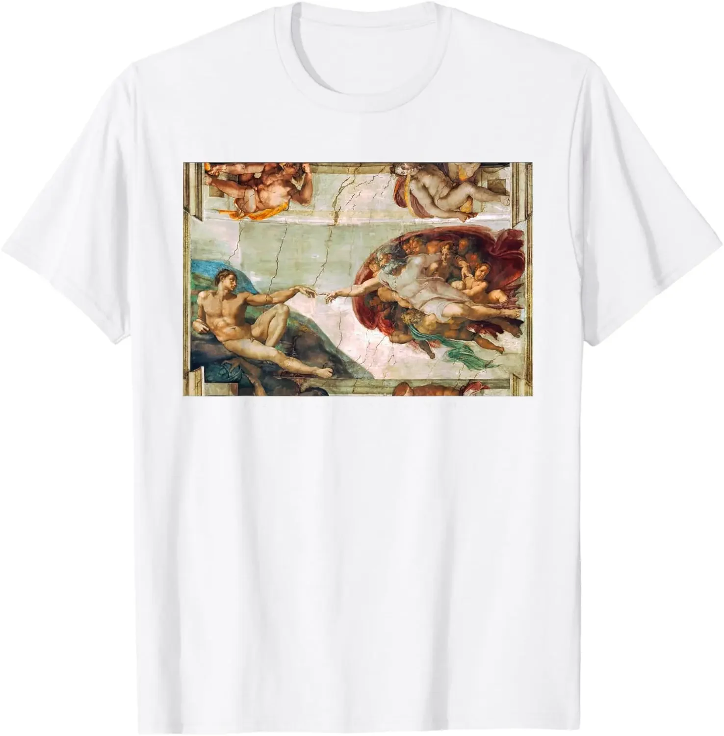 The Creation of Adam Michelangelo Sistine Chapel Graphic Tee Casual Short Sleeve T-Shirt for Women