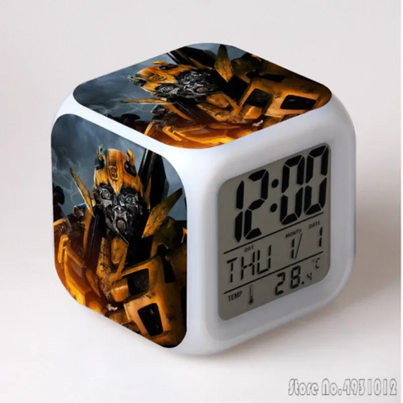 Anime T-Transformers-Armada Cartoon Alarm Clock Creative Student 8x8x8cm LED Cube with Colorful Light Display Time Week Month