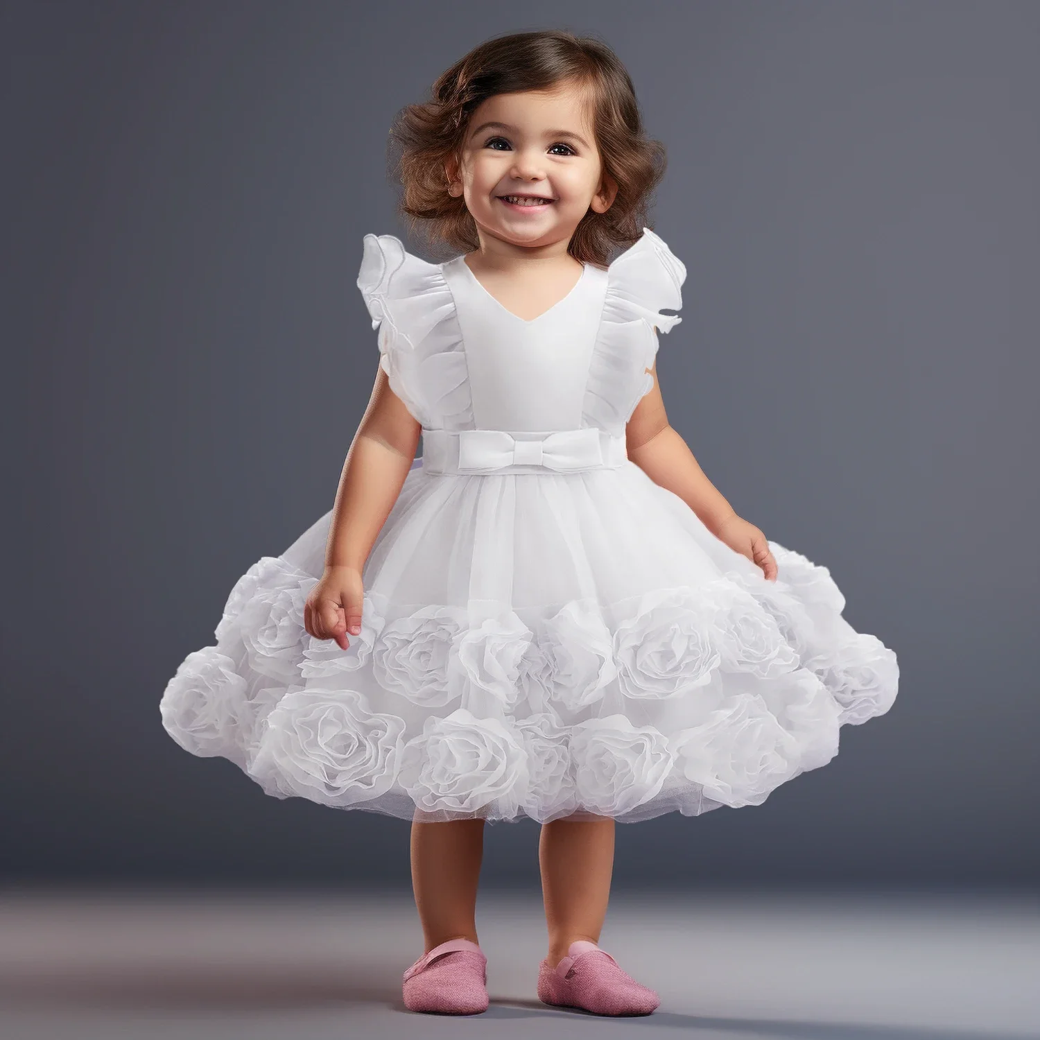 Flower Party Dresses for Girls Flying Sleeves Princess Birthday Puffy Tutu Dress Baby Girls Baptism Gown Formal Wedding Dress