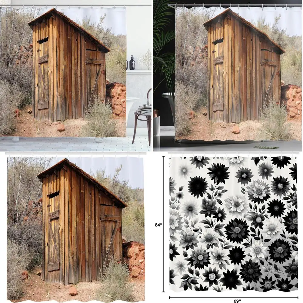 Cortina de ducha rústica de madera para cobertizo, escena de bosque de aceitunas, juego de accesorios de baño de tela