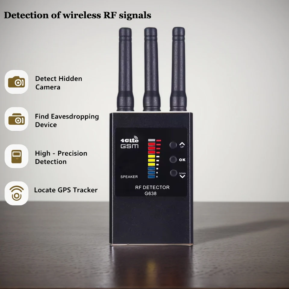 Detector rf sem fio antiespião, 300mhz-2700mhz, detecção de câmera escondida/rastreador gps, 6 níveis de sensibilidade, detecção automática de áudio gsm