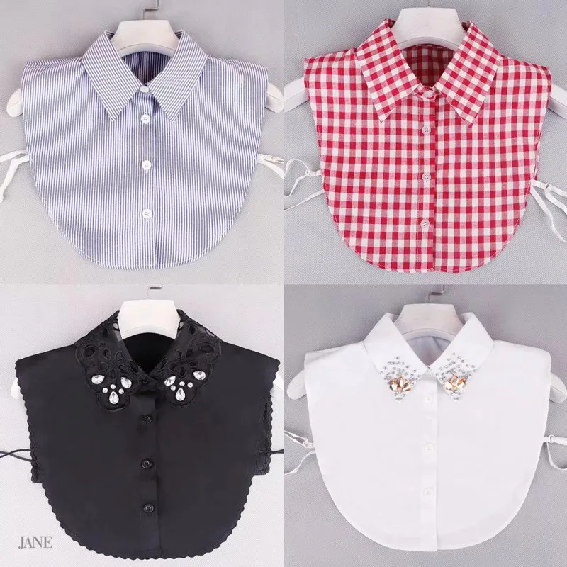 New Fake Collar Plaid Shirt Detachable Collars Solid Shirt Womens Dickie Collar White Girls Top Clothes Dickey Collar For Women