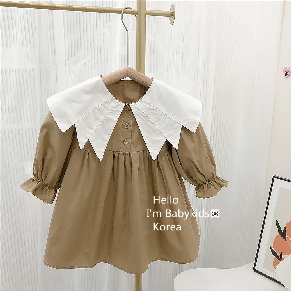 

Kids Girls Long Sleeve Dress New Autumn French Lapel Children Girls Princess Dress Casual Toddler Babys Girls Ruched Waist Dress
