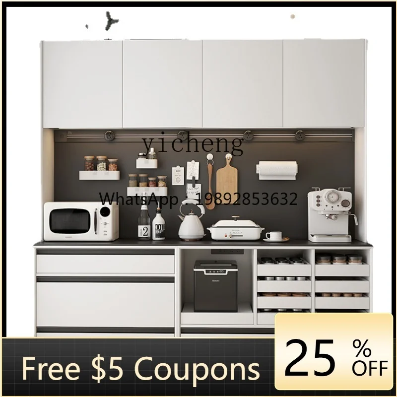 

White Minimalist Sideboard Cabinet Solid Wood Stone Plate Top Tea Storage Cabinet