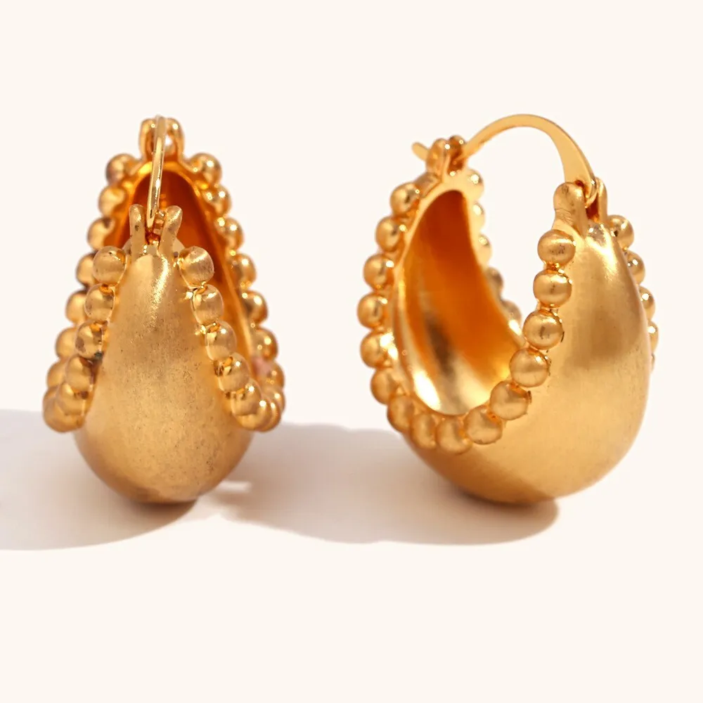 Creativity Hand Carved Geometry Hoops Women's Earrings Gold Color Metal Daily Wear Party Jewelry Anniversary Gift