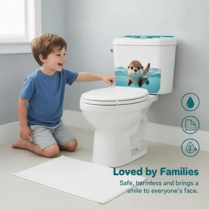 Fadeproof Cute Otter Toilet Tank Sticker Ocean Wave Waterproof Vinyl Decal Self-Adhesive for Long Term Bathroom Decor