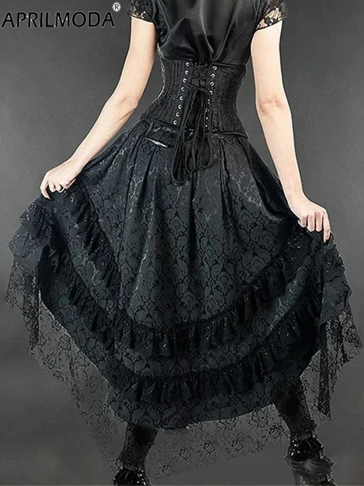 2025 Ruffle Lace Medieval Cosplay Steampunk Skirt Pirate Gothic Lolita Irregular Skirts Little Devil Halloween Carnival Costumes