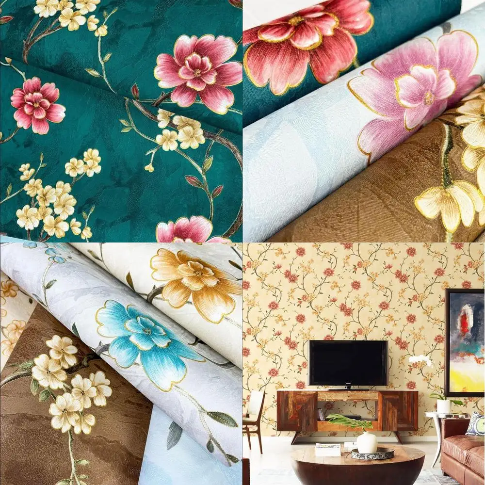 Romantic Rustic Style 3D Embossed Large Flower Wallpaper Living Room Feature Wall Bedroom PVC Embossed Wallpaper In Stock