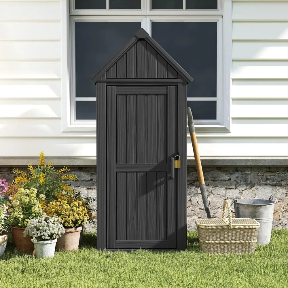 

Outdoor Storage Shed with Removable Shelves, Waterproof Resin Outdoor Storage Cabinet for Small Patio, Balcony, Backyard