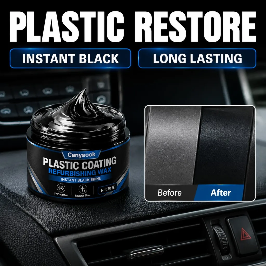CANYEOOK Plastic Trim Renewal Wax - Removes Scratches & Fading, Restores Like-New Shine, Long-Lasting Anti-Yellowing Shield,70G