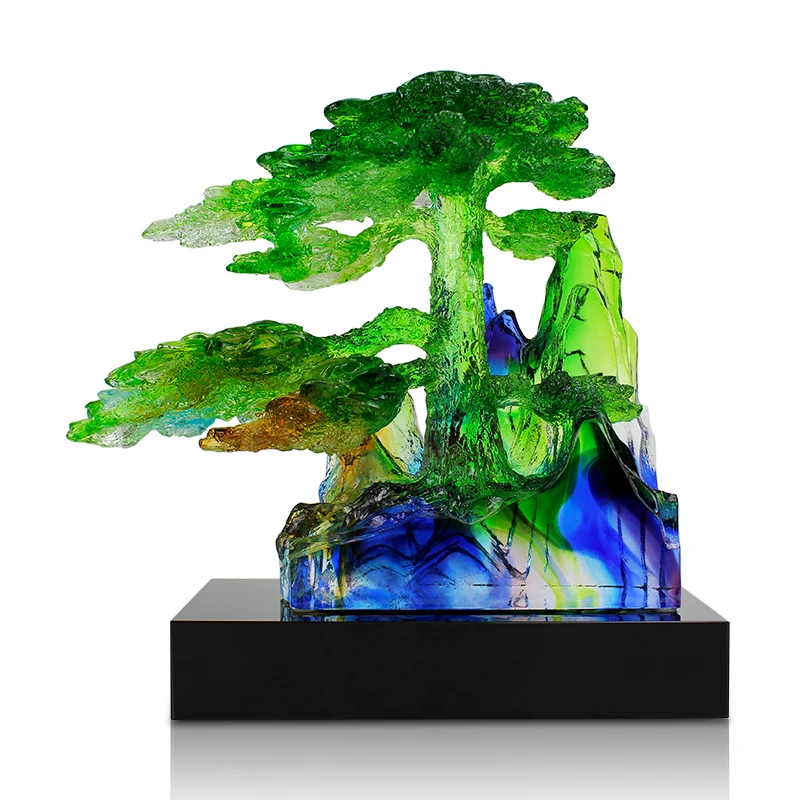 Glass Liuli Guest Greeting Pine Sculpture Crystal Pine Home Decor Decoration Luxury Art Statue