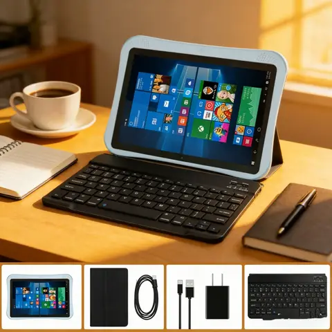 64-Bit Tablet 10.1" IPS Screen, 4GB DDR 64GB Storage, Windows 10 Dual Camera, HDMI-Compatible, Large 8000mAh Battery for Work