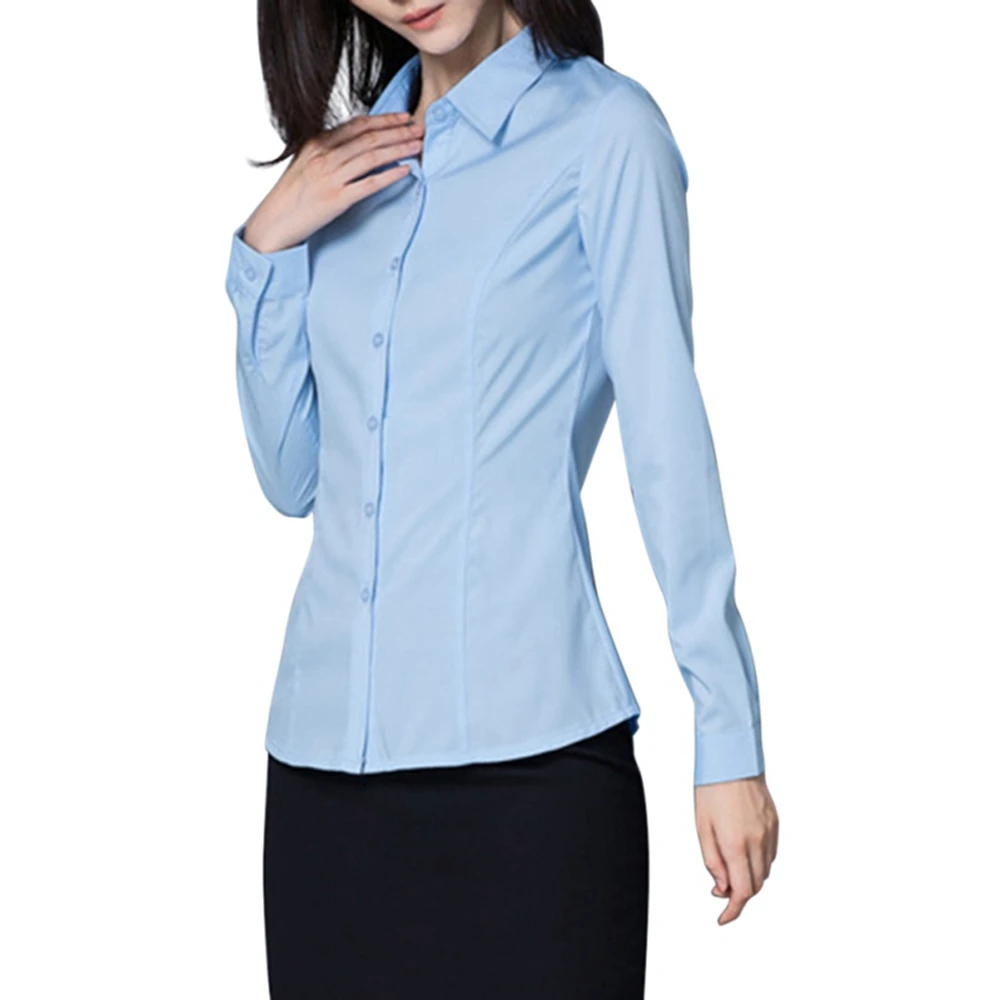 Button down Shirts Women\'s Office Work Shirts Ladies Business Blouses V Neck Long Sleeve Summer Classic-Fit Tops