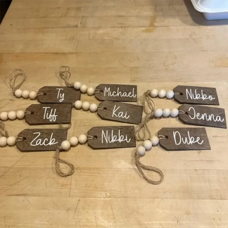 Personalized Custom Wooden Beaded Tag Bachelorette Party bridal shower rustic Wedding Place setting Card bride bridesmaid gift