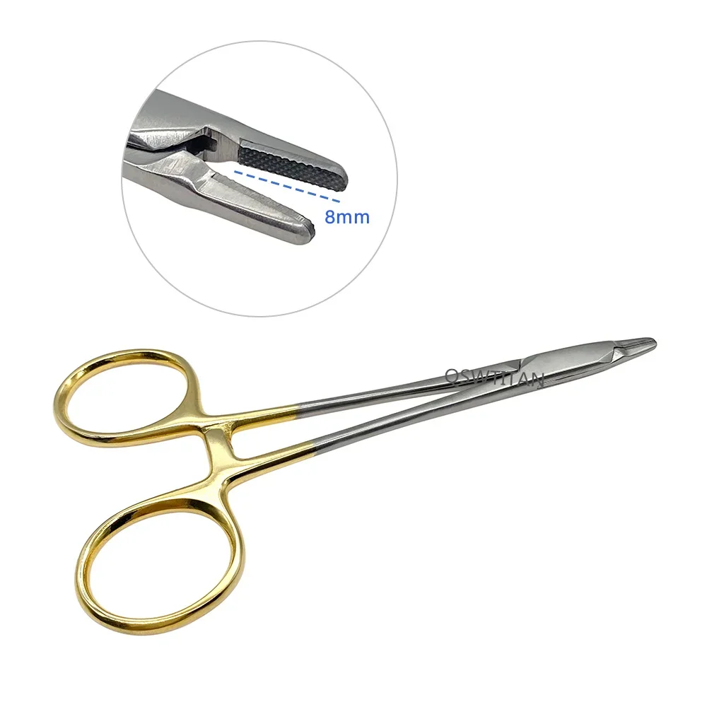 Gold Handle Straight Needle Holder Forceps, Braçadeiras de bloqueio, Pinça hemostática Ferramenta de beleza Micro instrumentos oftálmicos