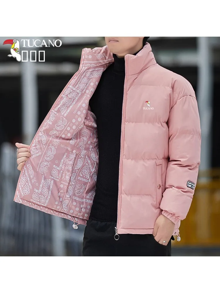 توكانو 2025 الخريف الشتاء Thiened الدافئة الوقوف طوق أسفل القطن Jaet الرجال مزدوجة الوجهين ارتداء الشباب ملابس قطنية