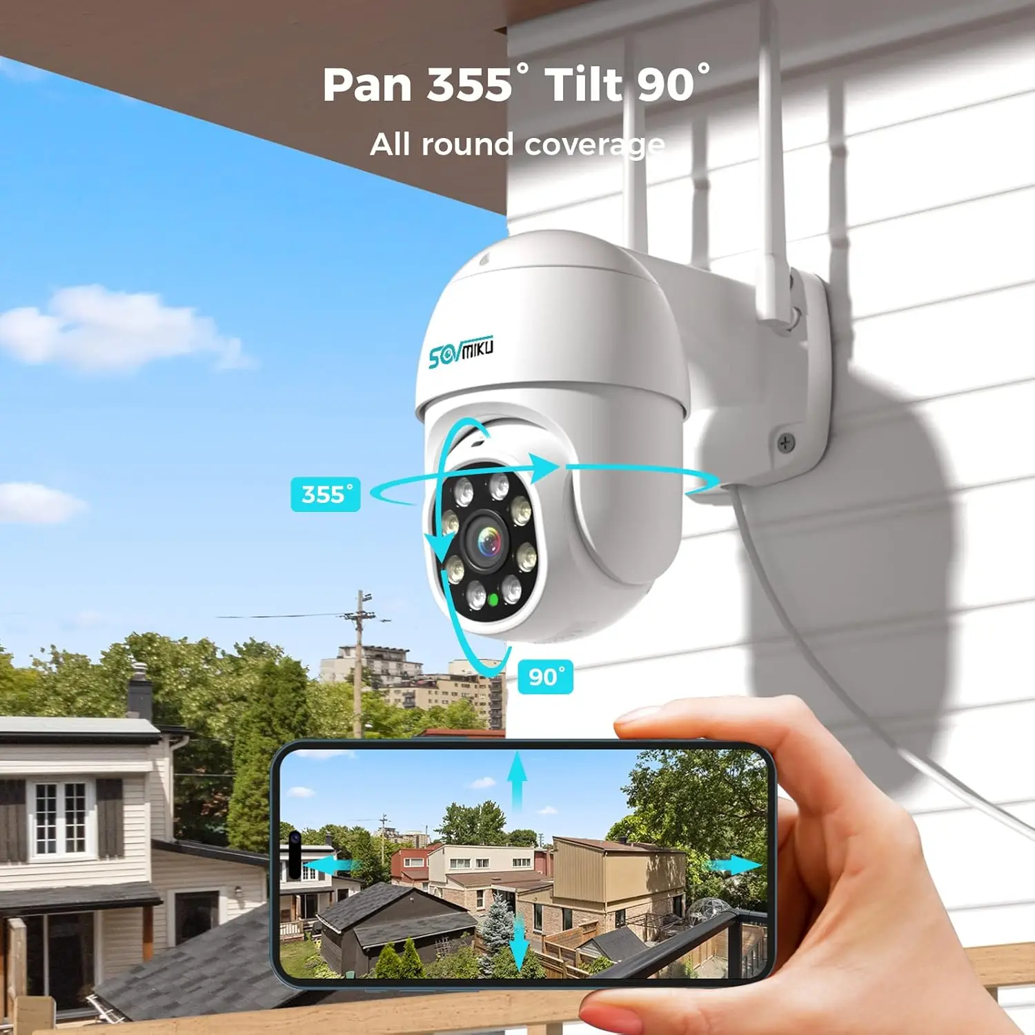 WiFi Security Camera System, 【Plug-in Cable】 4PCS 3MP PT Outdoor Camera with 10