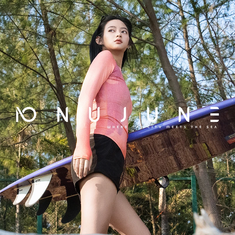 

Nu-June Rash Guard Women Three Piece Set Long Sleeve Rashguard Quick Dry Surf Swimwear with Shorts Beach Swimsuit Outdoor Sport