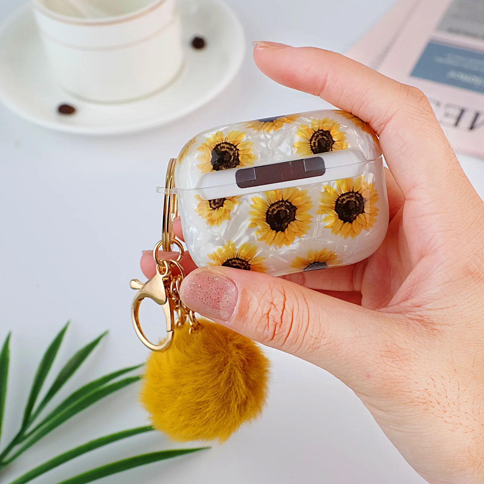 Pretty Yellow Sun Flower Earphone Case For Apple AirPods 1 2 3 Pro Air Pods Pro Shell Protective Cover With Keychain