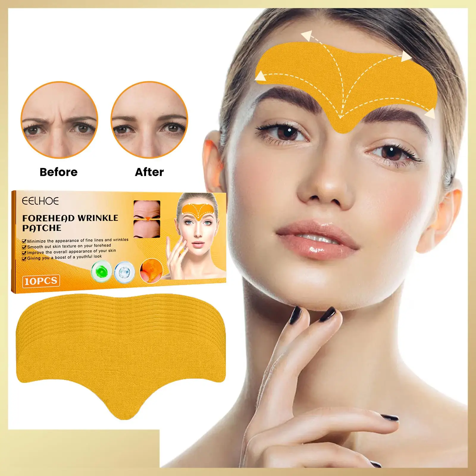 10pcs Collagen Forehead Wrinkle Patches Face Mask Head Lines Remover Masks Lifting Anti-Aging Forehead Line Removal Gel Patch