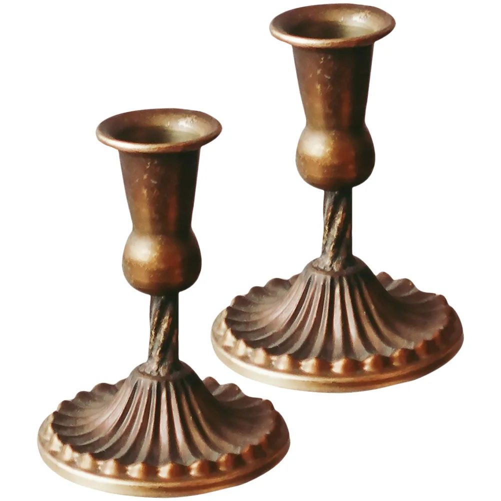 

2Pcs Metal Holder Vintage Single-Head Retro Style Decorative Candlestick for Living Room Dining Room Table