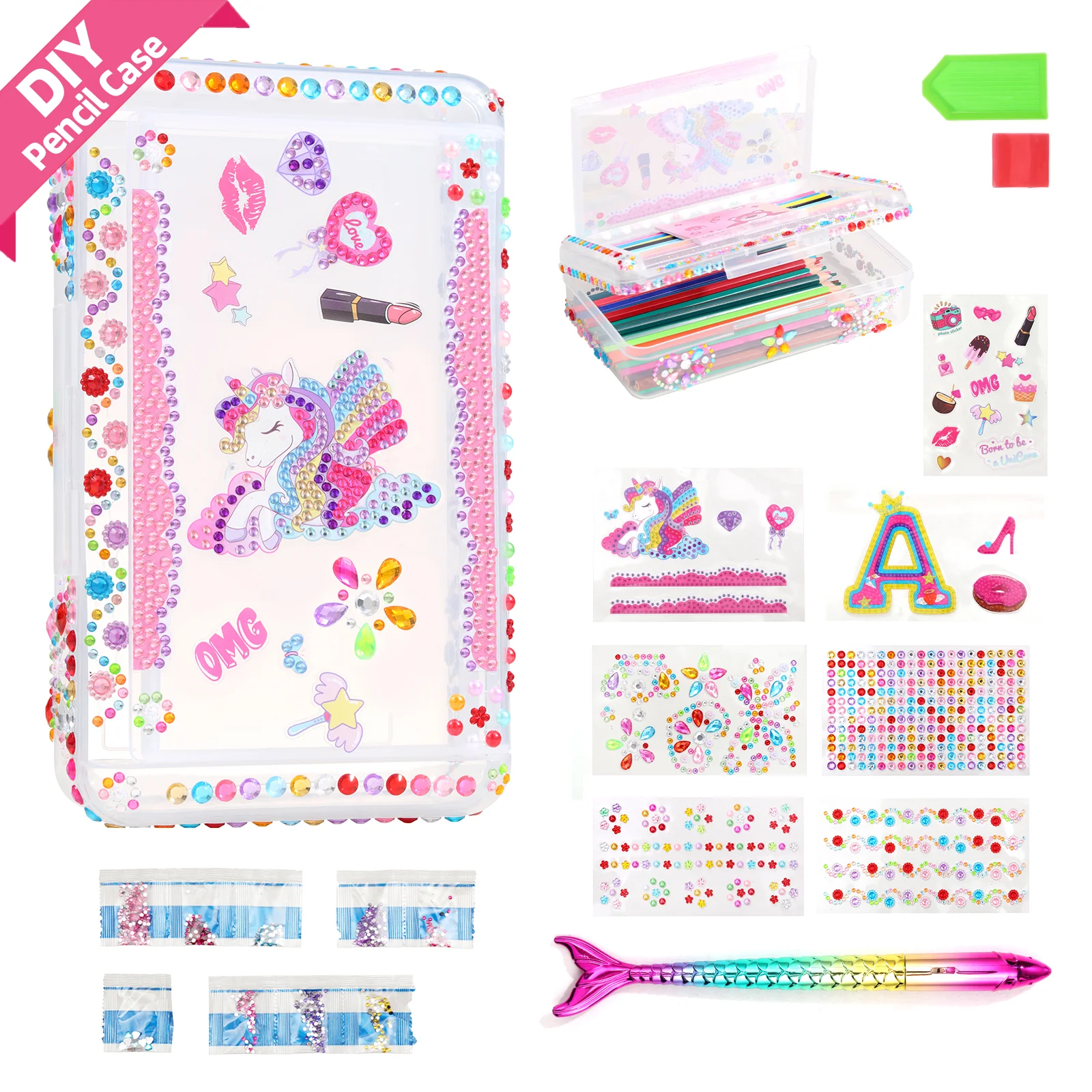 Girls Unicorn School Pencil Case Personalized DIY Glitter Pen Case Stationery Box Pencil Box School Supplies Gifts for Children